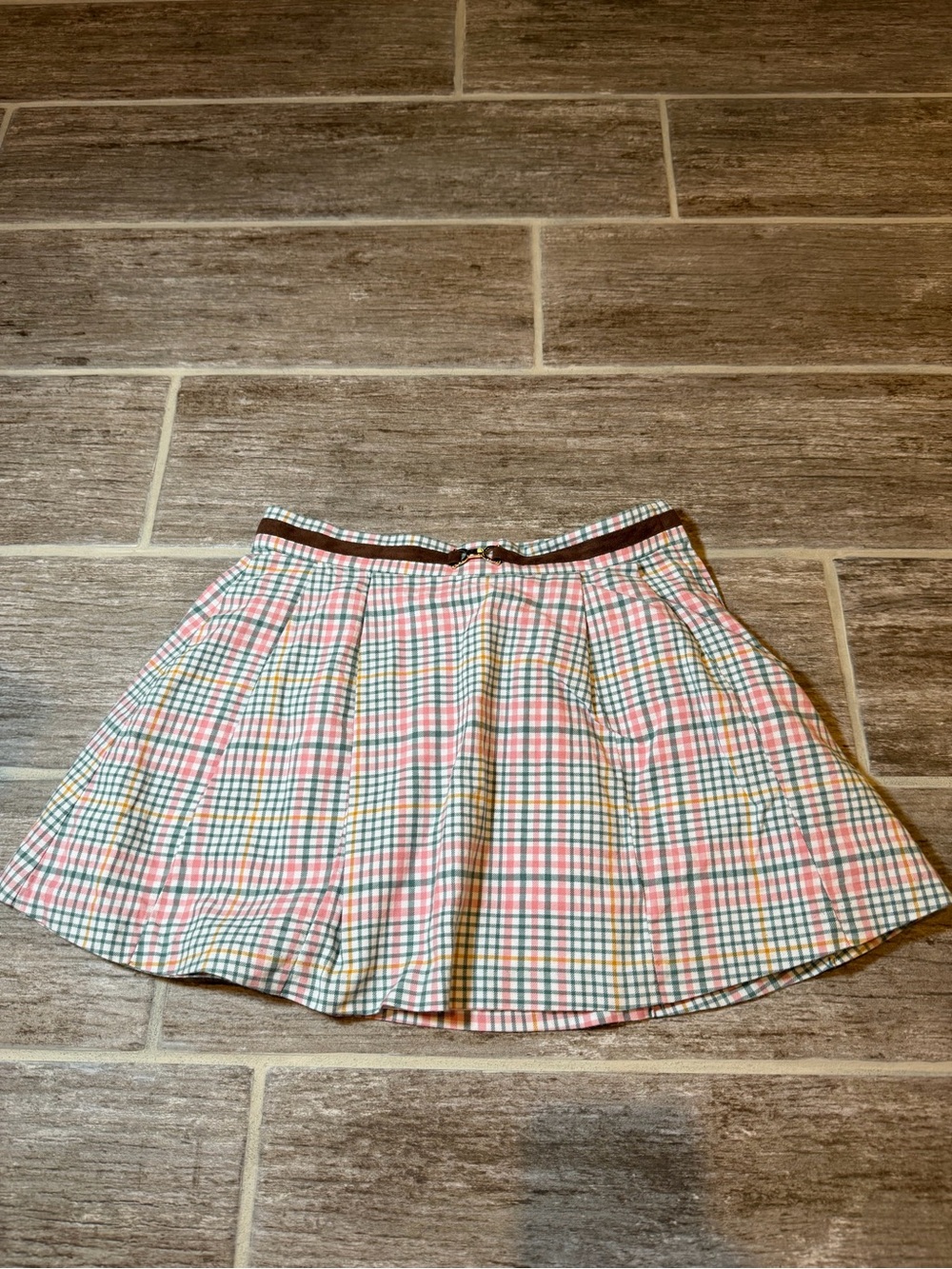 JANIE AND JACK PLAID PLEATED SKIRT JET IVORY PINK GREEN BROWN HORSE BIT